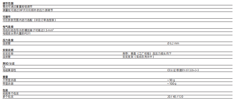 差壓式壓力傳感器 – 699系列參數(shù)